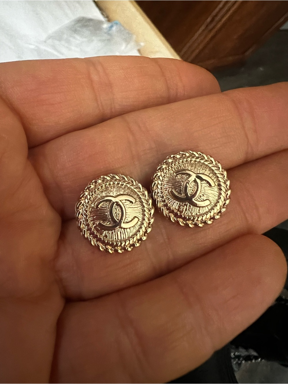 Fashion Gold-Tone set of 2 Logo Buttons Earrings